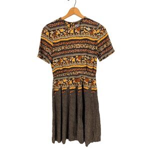 Taurus II Fit & Flare Midi Dress Brown Orange Size 8 Vintage Boho Autumn Fall